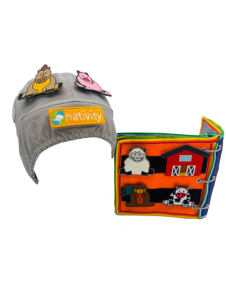 Farm-themed kids hat patches with farm animal designs